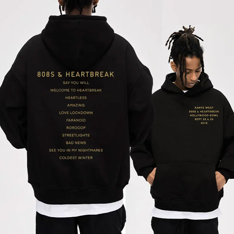 

Black Kanye West 808s and Heartbreak Album Graphic Hooded Sweatshirts Men's Hip Hop Fashion Hoodies Unisex Fleece Pullover Male