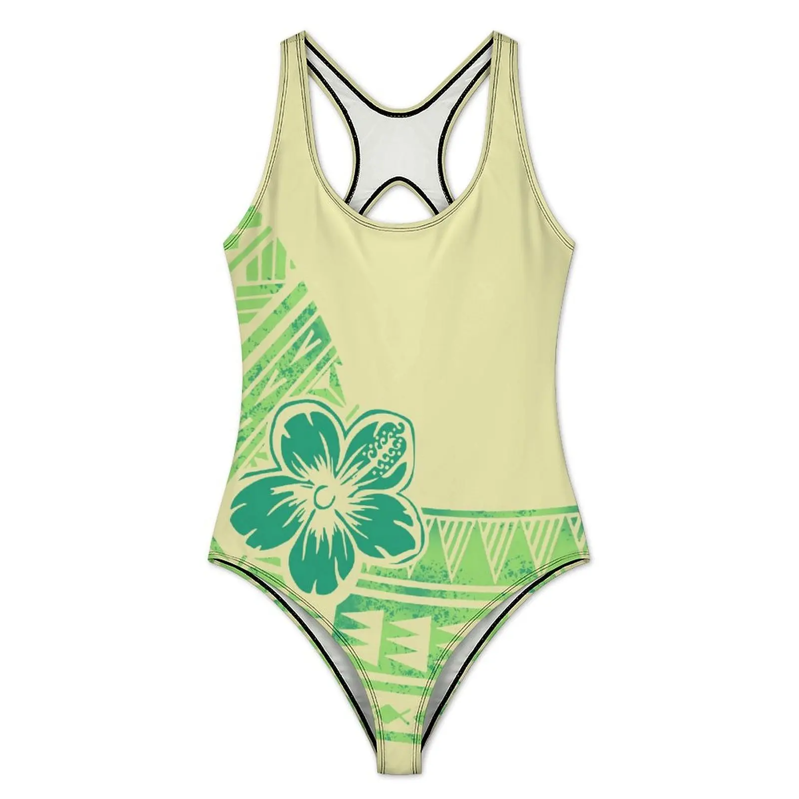 Polynesian One-Piece Swimsuit Custom Floral Print Tribal Ethnic Pattern Print Summer Sexy High-Legged Swimsuit With Breast Pad