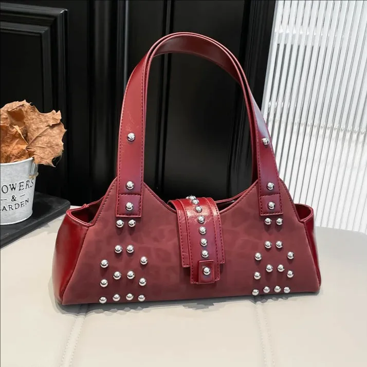 

Зимняя нишевая сумка через плечо 2025 года, женская сумочка подмышками с шипами, повседневная сумка через плечо, минималистичная сумка «день-ночь», текстурированная