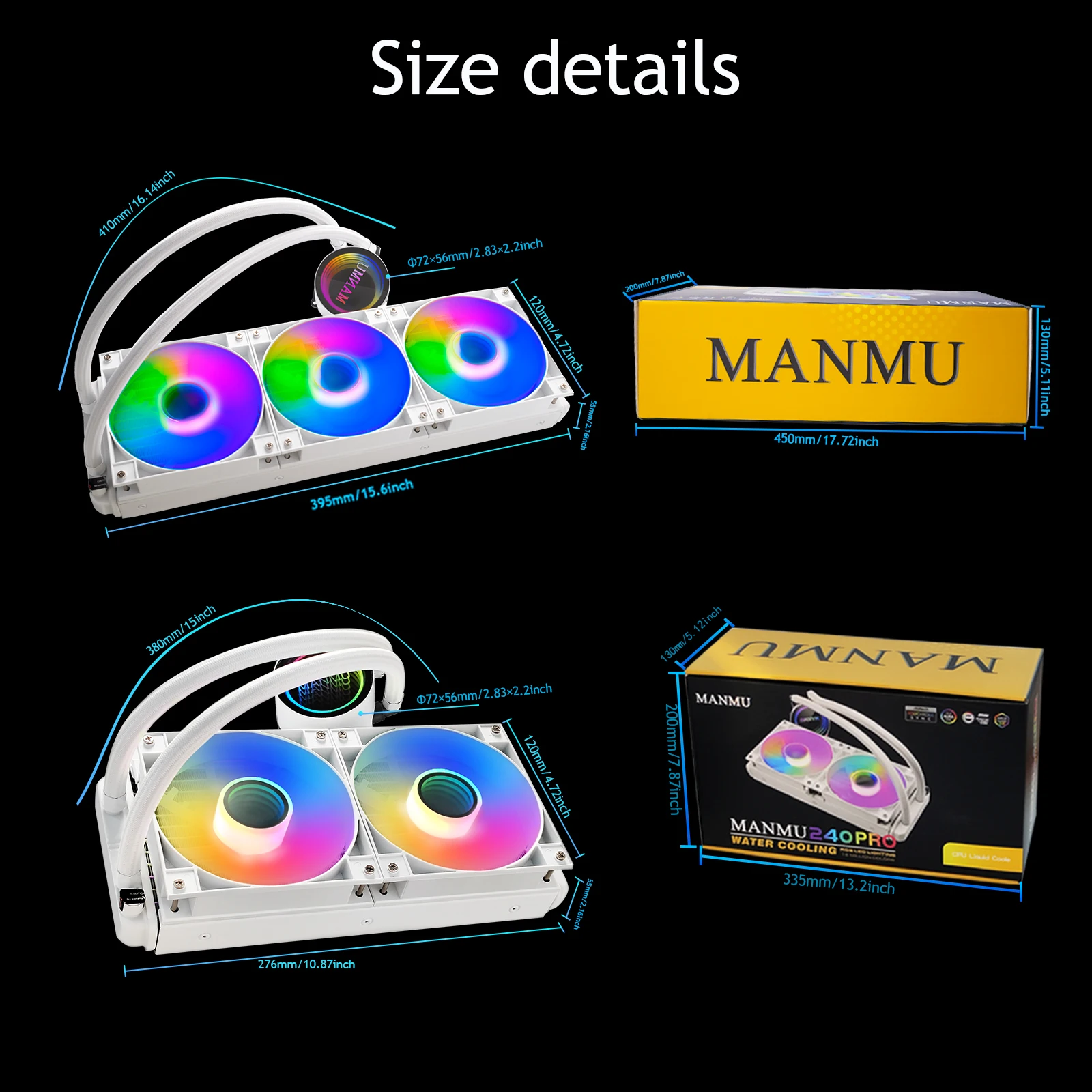 MANMU 360mm 240mm ARGB All-in-One Water Cooling Radiator, Water Cooling Fan (with Temperature Detector) for Multi-Platform Intel