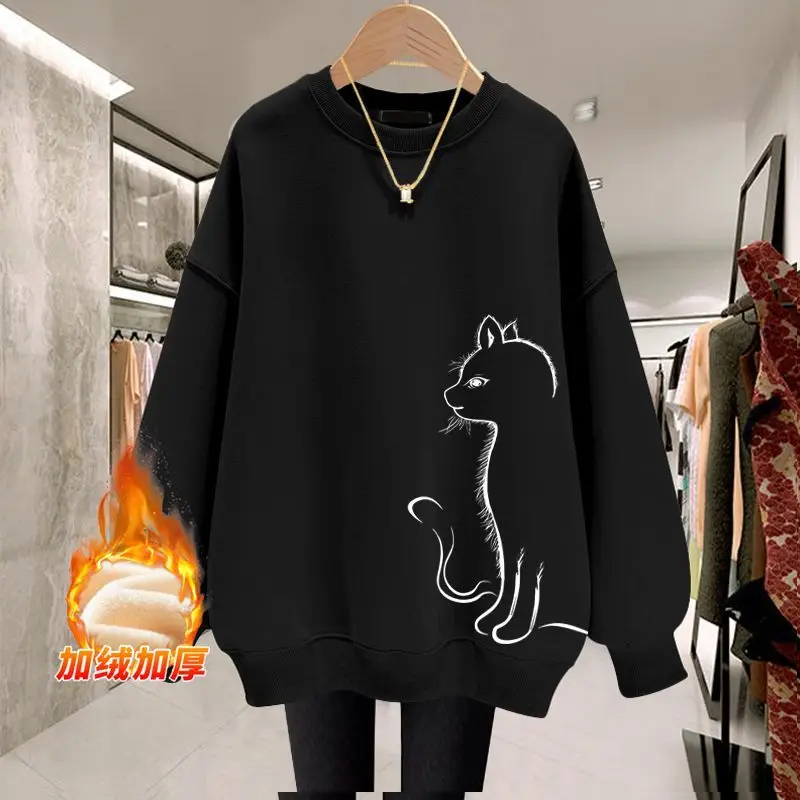 2023 New Oversize T-Shirts Long Sleeve Pullovers Autumn Winter Thin Printing O-neck Women\'s Clothing Fashion Sweatshirts Loose