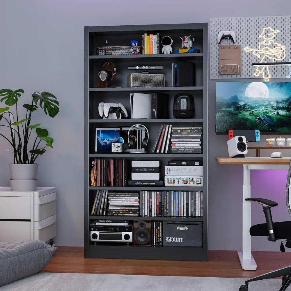 خزانة تخزين أقراص مضغوطة وأقراص DVD قابلة للتعديل مكونة من 7 طبقات مع أرفف تنظيم الوسائط لمجموعة الترفيه المنزلي #5