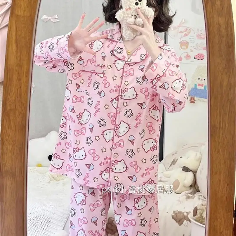 Sanrio Student Long Sleeve 2Pcs Hello Kitty Cartoon Trousers Cute Pajamas Spring and Autumn Internet Celebrity Home Clothing Set - Image 6