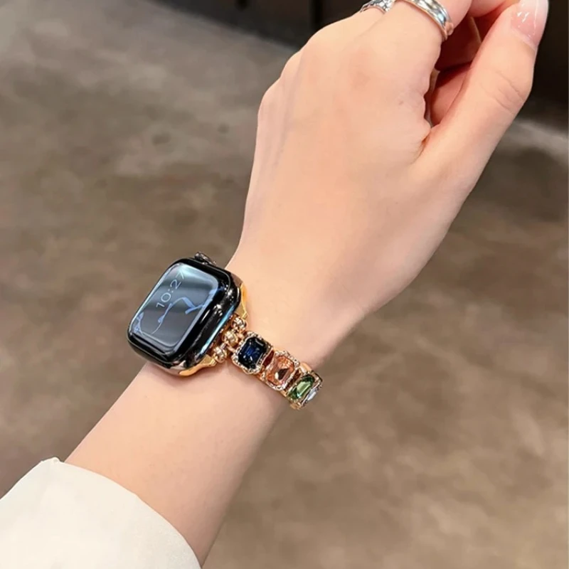 Edelsteinbesetztes Armband für Apple Watch 38mm 40 41 42 44 45 46 49mm Schmuck-Armband iWatch Series 12 11 10 9 8 7 SE 6 5 4