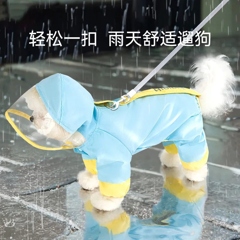 Spliced Four-legged Leash Raincoat for Pets in Summer, Full Coverage Waterproof Dog Clothes for Outdoor Use