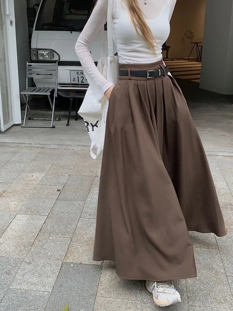 

New in Women Dress Elegant Irregular Loose Solid Pleated Stretching High Waist Full Hemline Long Dance Skirts Dress