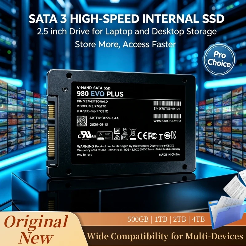 Durable 980 EVO Plus 2.5-Inch SATA3 SSD, Built-in Solid State Disk, 1TB/500GB/4TB/2TB, Hard Drive, Desktop, PC, Laptop.