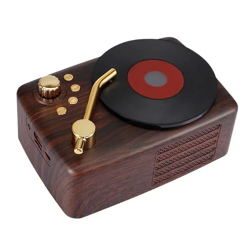 New Atomic Vinyl Bluetooth Speaker, Wood Grain Retro, Portable High Quality Nostalgic Mini Bluetooth Speaker