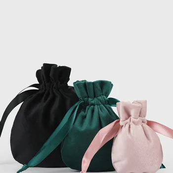 Round bottom package with colorful drawstring velvet bag pocket jewelry gift display packaging bag item storage bag