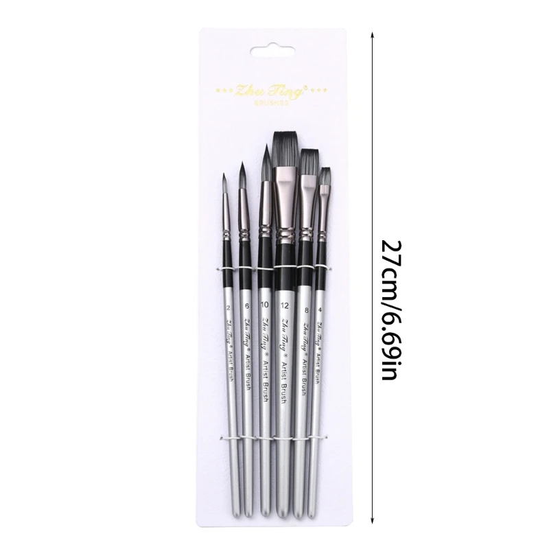 수채화 아크릴 그림용 아티스트 페인트 브러시 페인트 브러시 6개 미세/플랫 팁