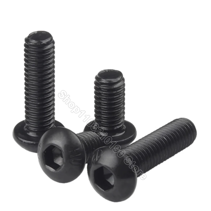

1-5Pcs M10 M12 Black Grade 10.9 Steel Hexagon Hex Socket Round Head Cap Screw Button Head Allen Furniture Bolt L=16-100mm
