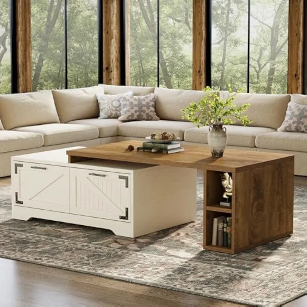 โต๊ะกาแฟทรงสี่เหลี่ยมผืนผ้าแบบขยายได้ขนาดใหญ่พร้อมที่เก็บของสำหรับห้องนั่งเล่น ขนาด 47.24 นิ้ว