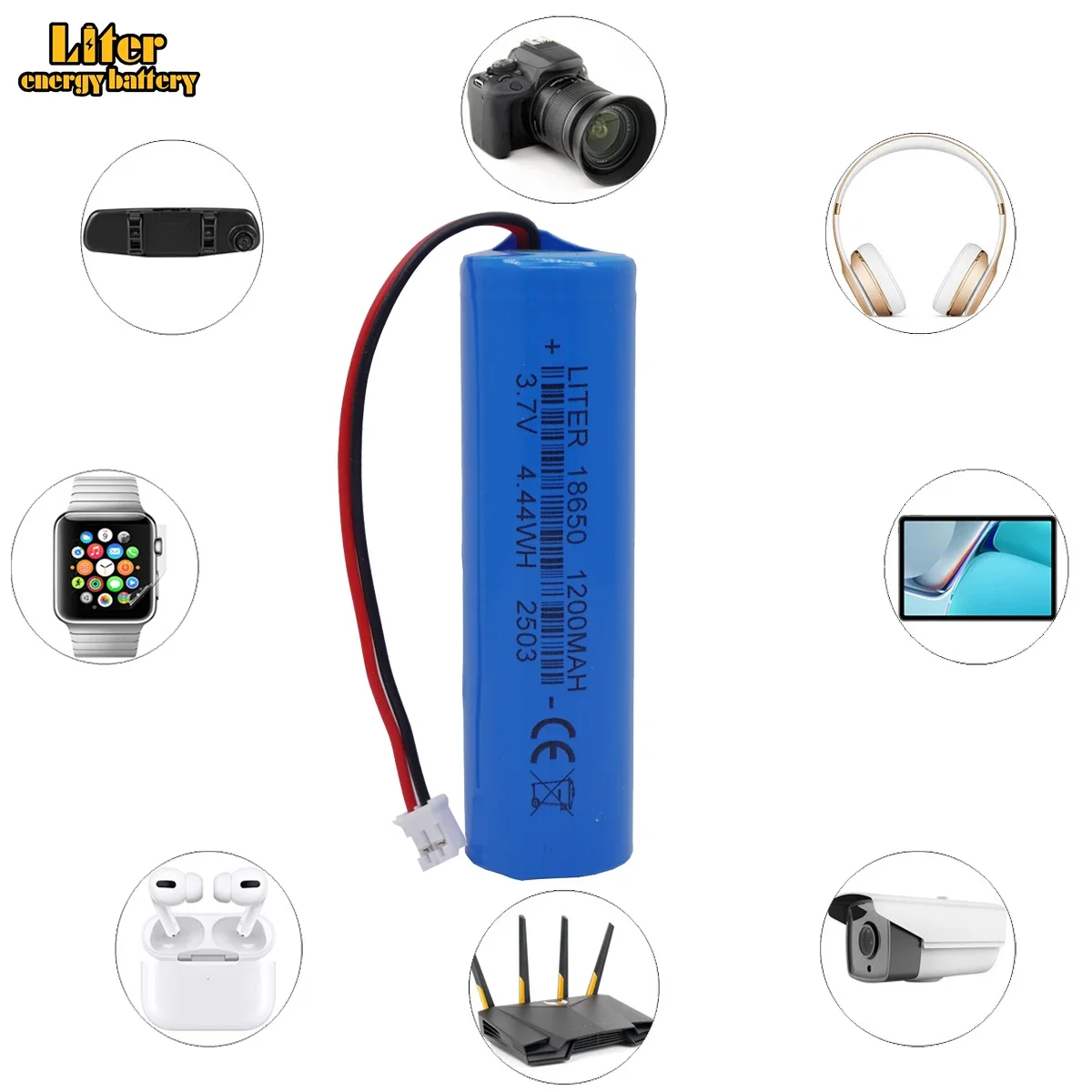 JST-PH-2.0MM 3,7V 18650 Lithium-Akku 1200mAh für Angellicht, Bluetooth-Lautsprecher und andere Geräte