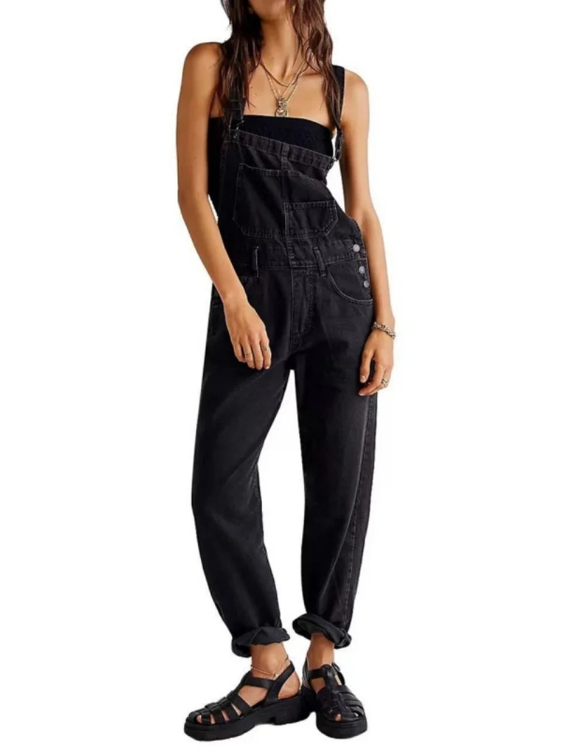 Streetwear Denim Overalls Summer Clothing Women Sleeveless Backless Straight Jeans Rompers Playsuits One Pieces Overalls Outfits