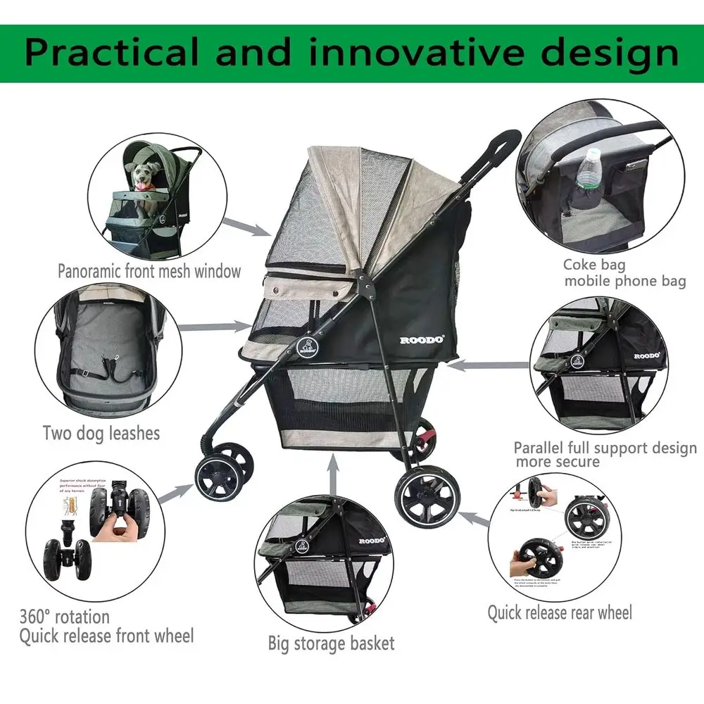 Lightweight Foldable All-Terrain Pet Stroller for Dogs & Cats up to 30lbs, Compact Travel-Ready, Suitable for Medium & Small Bre