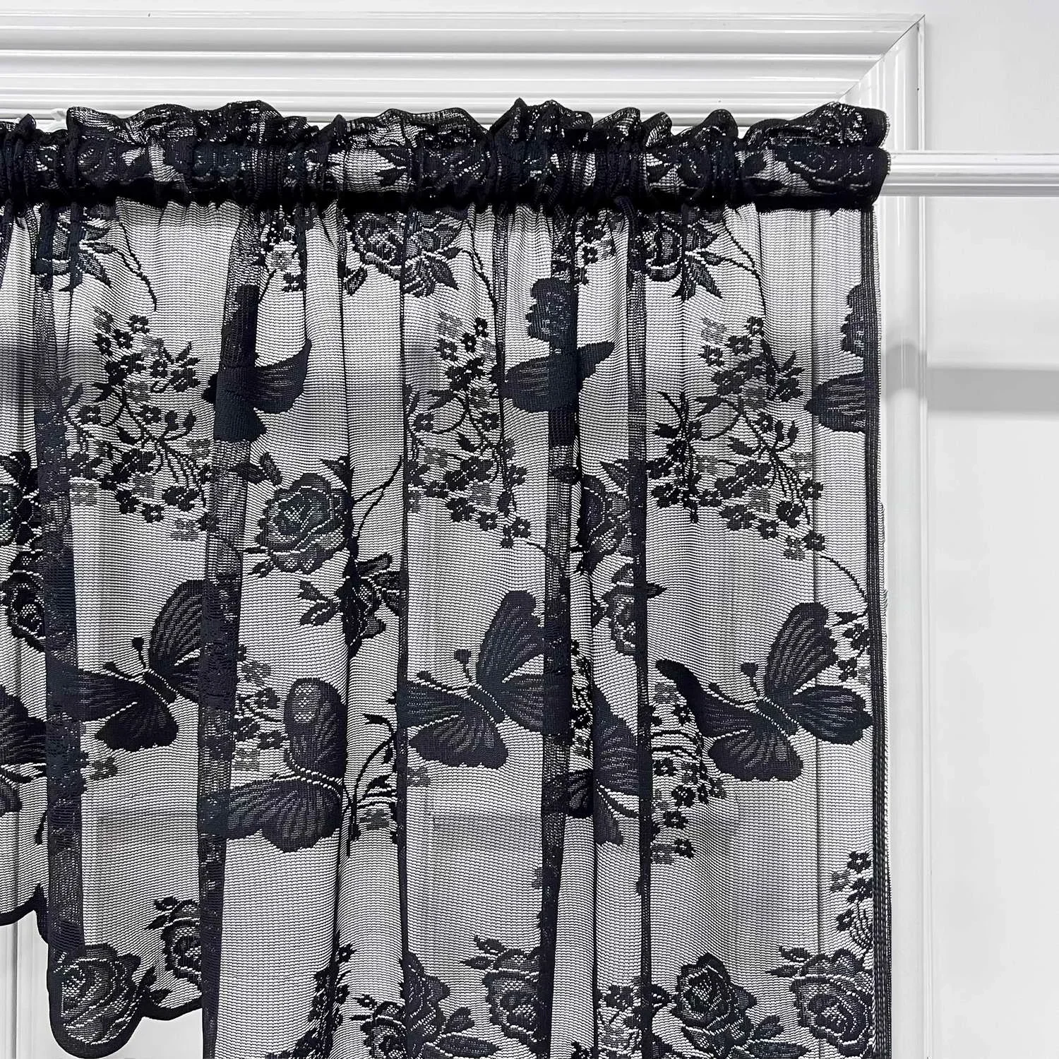 Country Embroidered Butterfly Short Valance Curtain for Kitchen Small Window Half Curtain Rod Pocket Top Roman Drapery