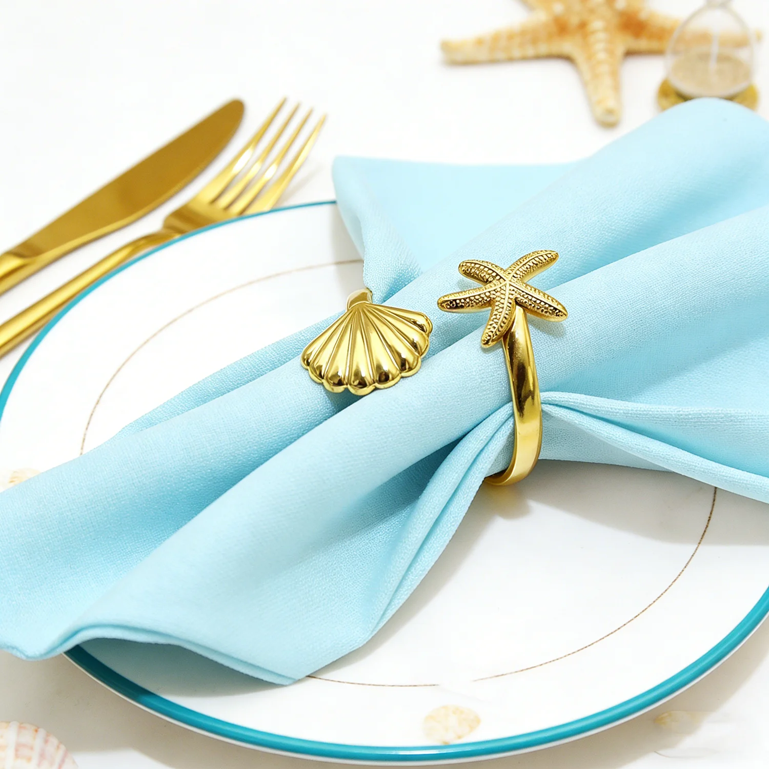 6/8/10Pcs Gold Starfish Napkin Rings Sea Star Nautical Coastal Napkin Holders Beach Wedding Decor for Summer Party Table Dec