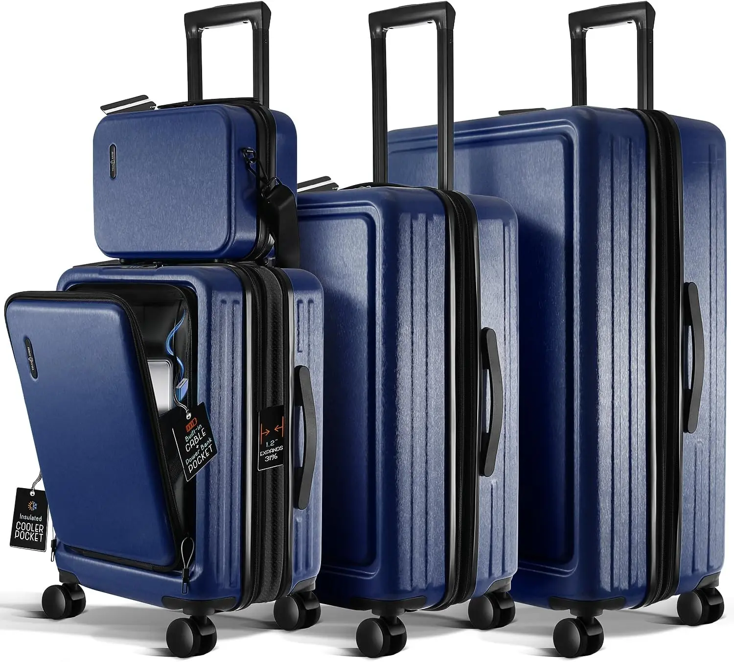 Hard Shell Luggage Sets With Spinner Wheels 4 Piece, Expandable Large Suitcases With Tsa Lock, Travel Large Suitcase Set, Navy