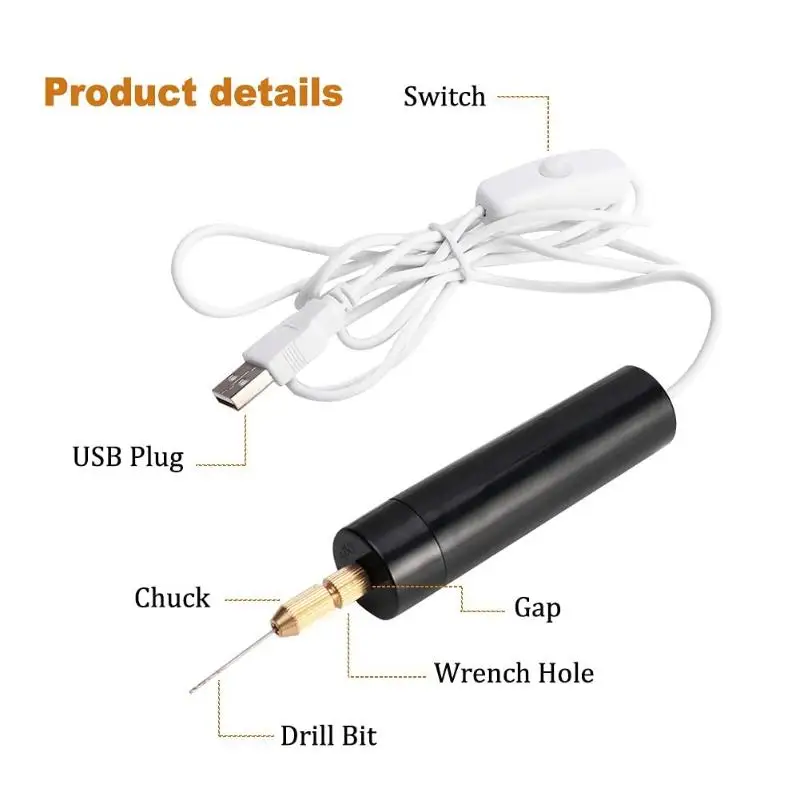 USB Powered Mini Electric Drill Portable Stable Performance 3 Drill Bits Included for Model Building Hobby