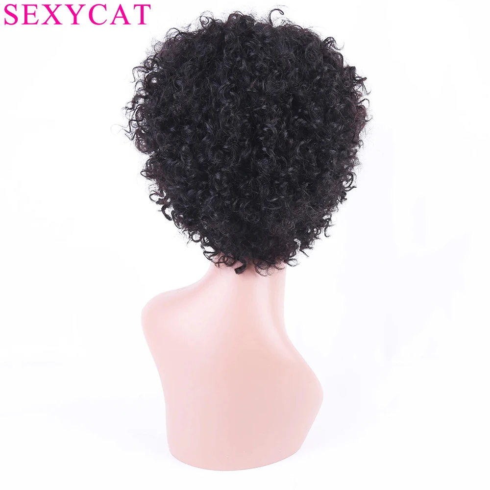 SexyCat Curly Pixie Cut Wigs Human Hair 6 Inch Short Curly None Lace Front Wigs Human Hair  Black Women Natural Color