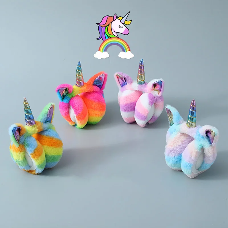 Headphones Warmer Children Tie Dye Colorful Unicorn Soft Fur Earmuffs Popular Plush Earflap Kids Ears Cover Lovely Headwea