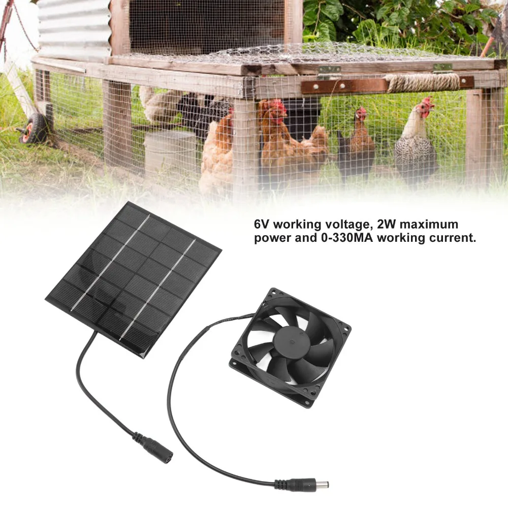 Durable Black Solar Panel Fan Kit DC Output 2W, 6V Solar Panel Fan Solar Ventilation Fan Chicken Coop Ventilation