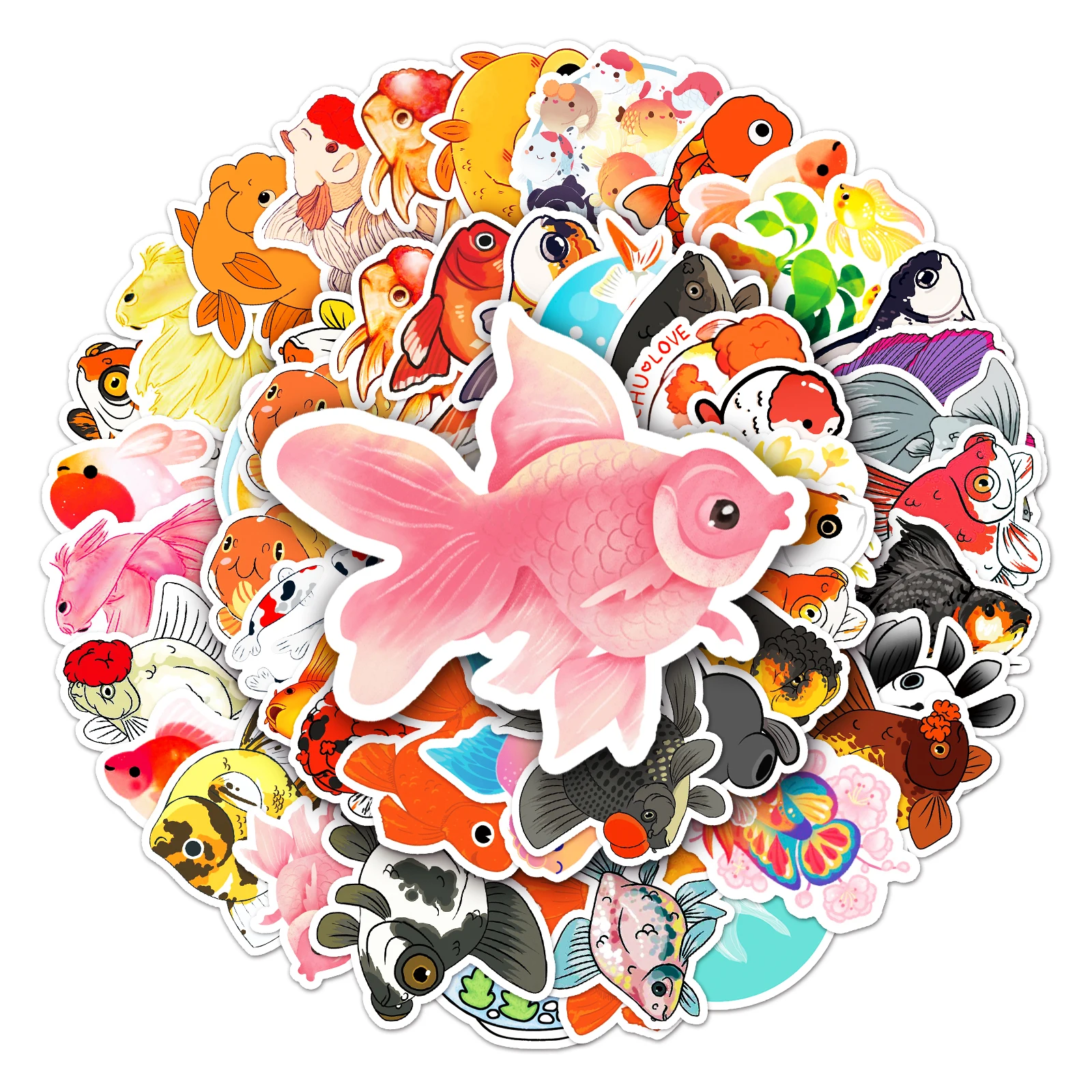 50Pcs Goldfish series Cartoon Cute Waterproof Sticker Skateboarding Snowboard Retro Vinyl Sticker