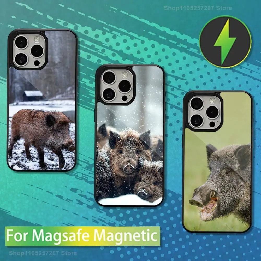 

Cute Animal Wild Boar For iPhone 15,Mini,13,12,Pro,16,17,Max,11,14,Plus,For Magsafe,Magnetic Wireless Charging Case