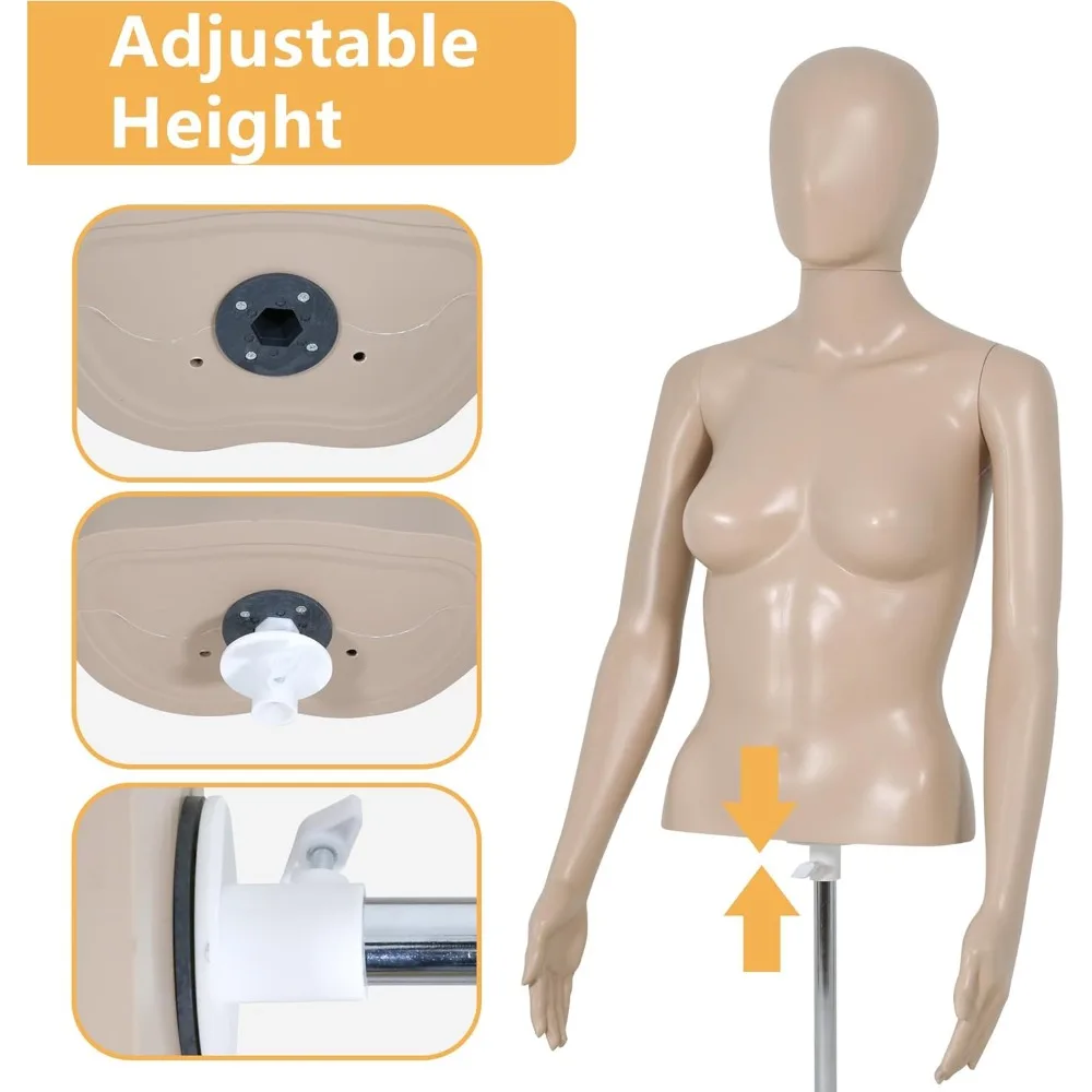 Женский швейный манекен с регулируемой высотой половины тела 39–56 дюймов, металлическое основание, идеально подходит для демонстрации розничной одежды