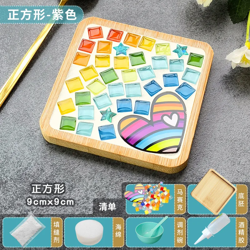 Handmade DIY Mosaic Cup Mat Bottom Bamboo Pad Heart Square Coaster