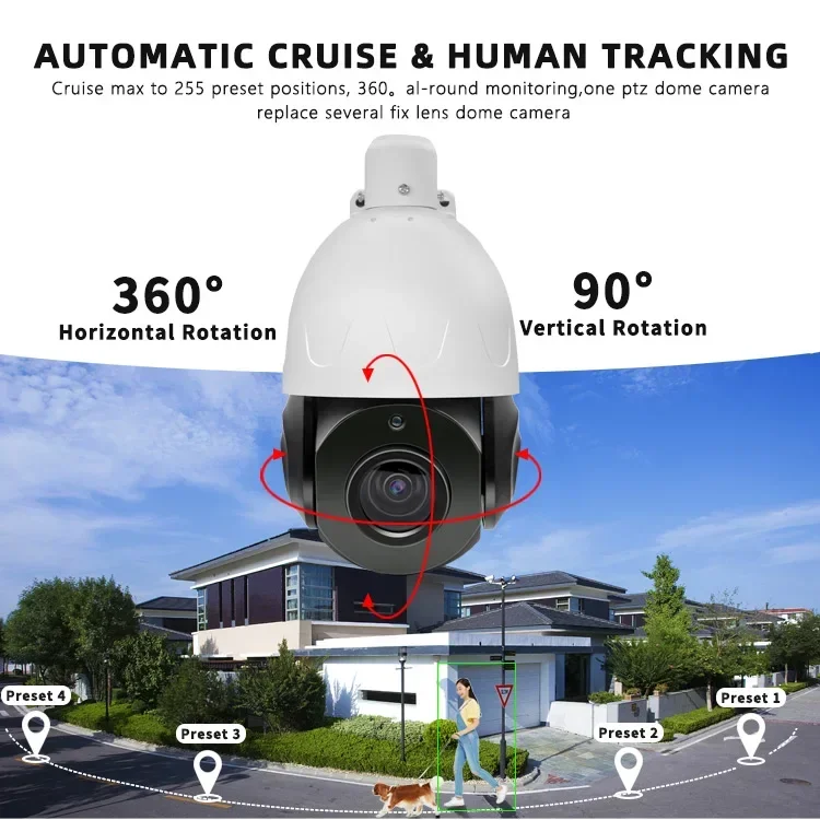 

Promotion Limited 500pcs 5MP 20X PoE PTZ Surveillance Camera 100m IR Outdoor Auto Tracking High Speed Dome IP Network Camera