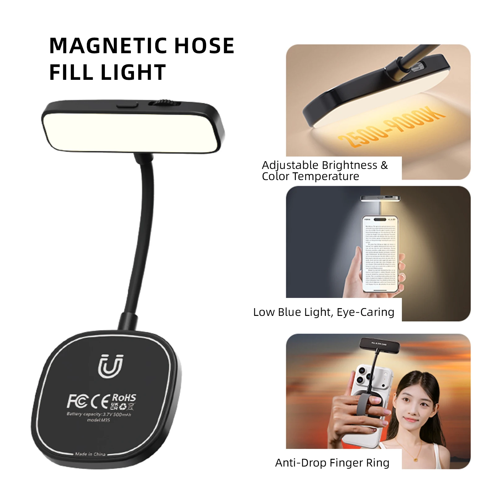 M35 Flexible Phone Light 2700K-6500K Magnetic Video Light for iPhone 17 16 15 14 for Huawei for Xiaomi Selfie Reading Vlog