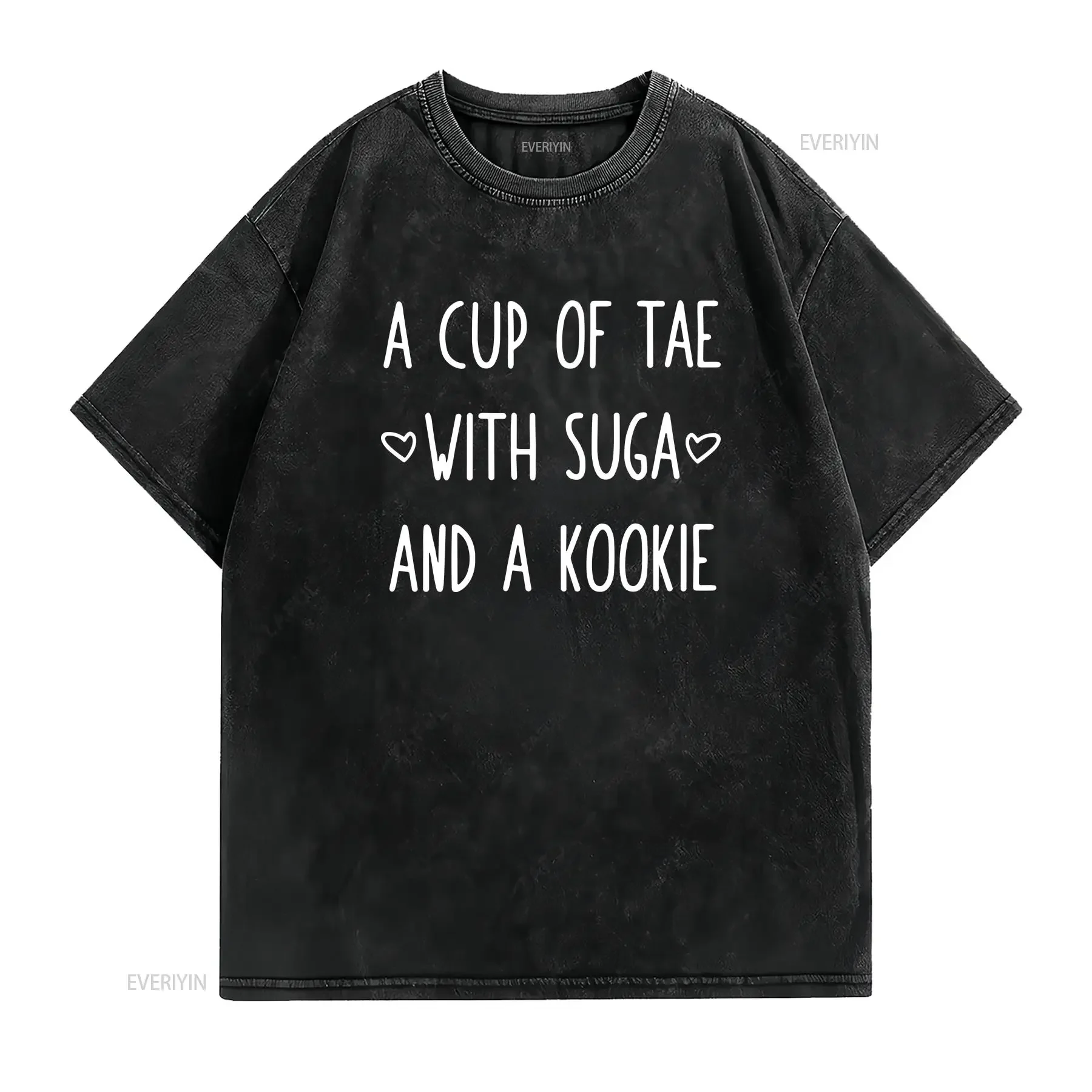 Round Neck Cotton T Shirt Tops A Cup of Tea with Sugar and Cookie  vintage Washed designer clothes streetwear Versatile graphic