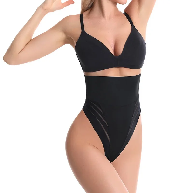 Vrouwen Hoge Taille Shapers Thongs Naadloze Afslanken Buik Ondergoed Gestreepte Mesh Vrouwelijke Shaperwear Thong Comfort Slipje