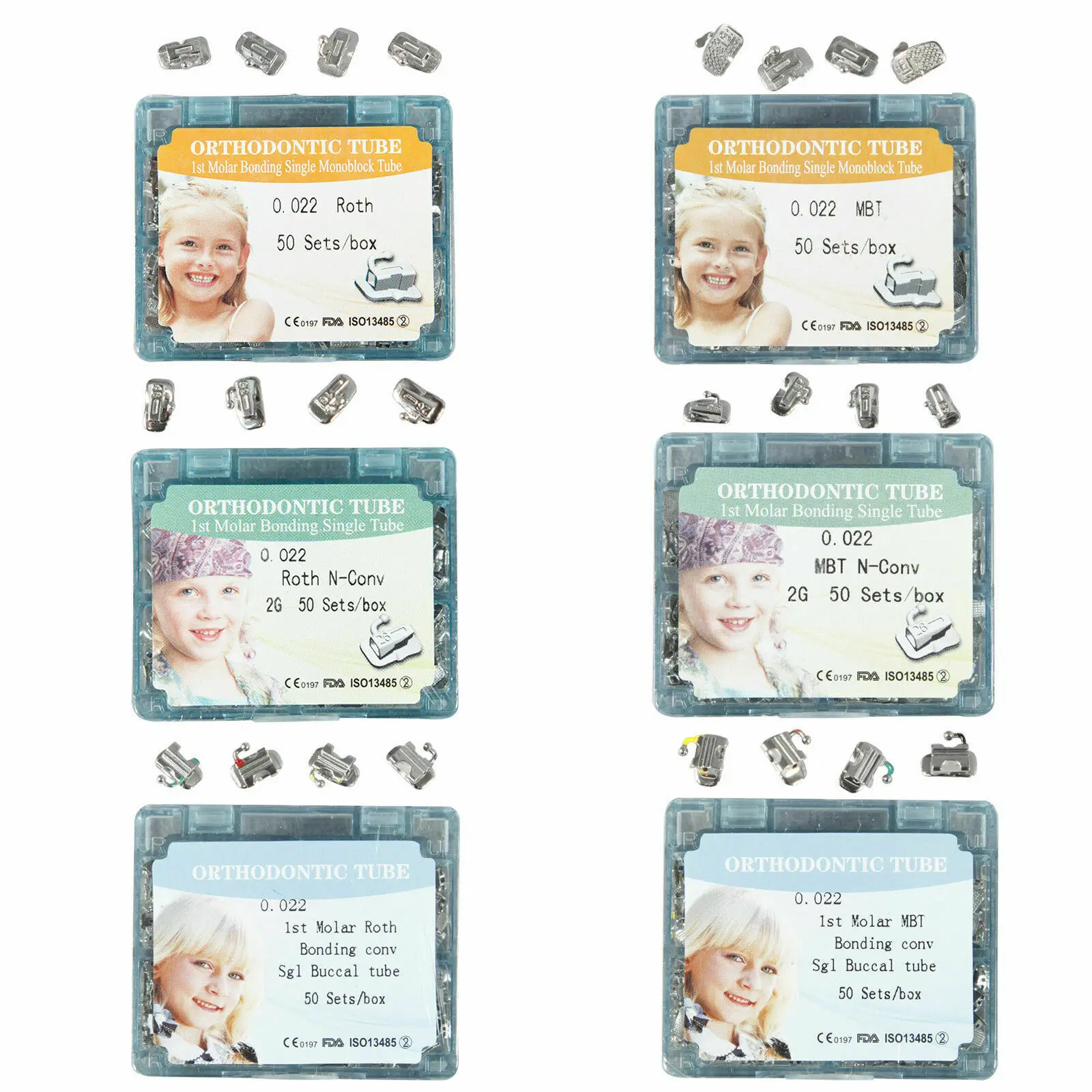 

200 шт./50 наборов, Стоматологическая Ортодонтическая зубная букальная трубка, 1-я молярная, обрабатываемая, одиночная, неконвертируемая, 022 рот/МБТ, 6 типов