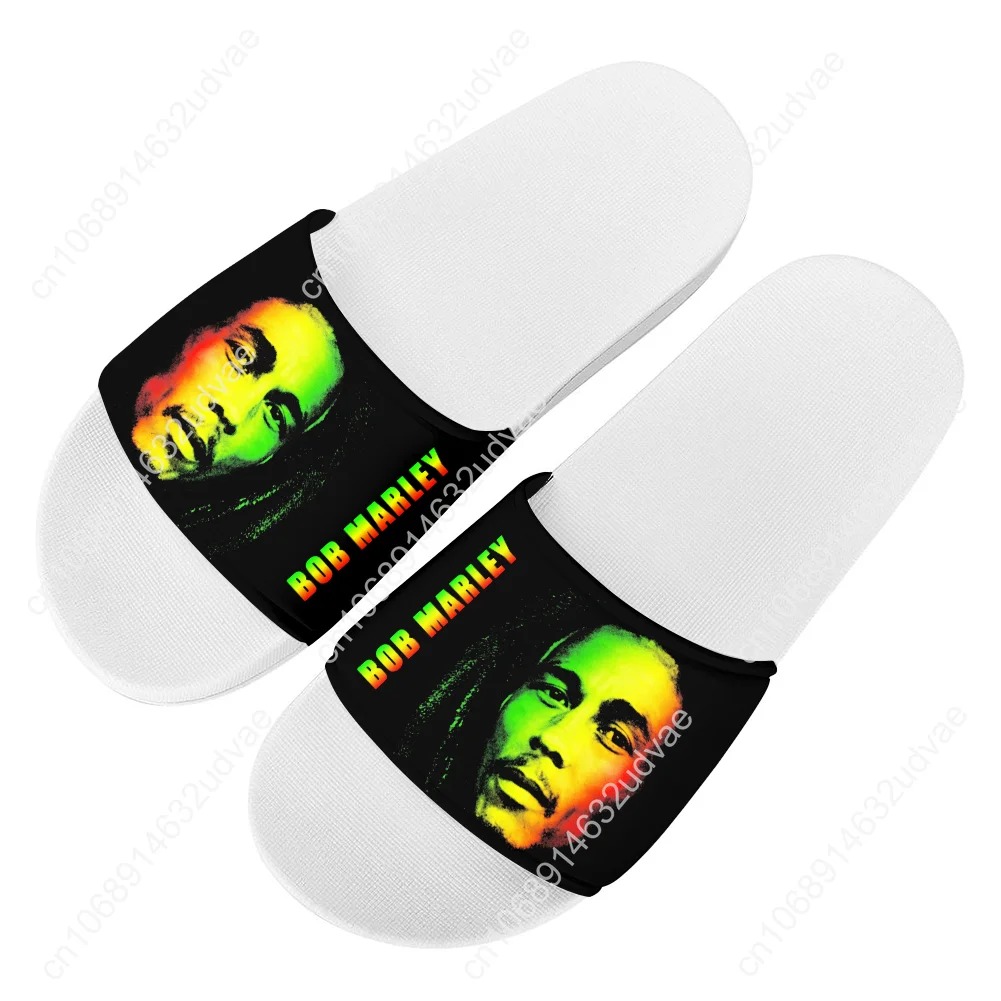 Bob Marley Reggae Rasta Slippers Man Woman Boy Girl Tailor Made Slides Sandals Photo Text Customized Bath Shoes Water Shoe White