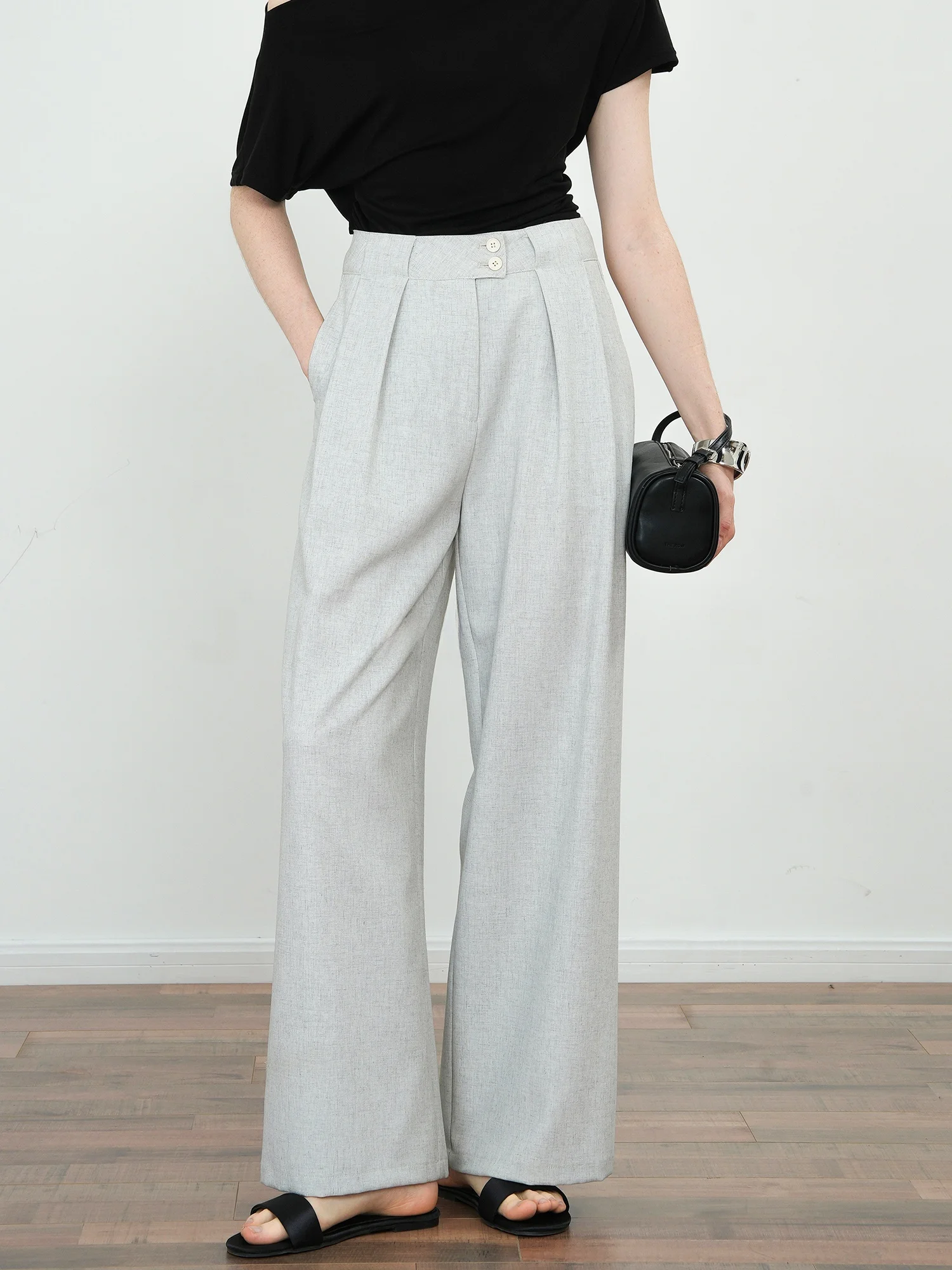 

JWSZ Linen Blend Casual Straight Leg Pants Women Loose Slimming Suit Trousers High Waist Wide Leg Commute Sle Faionable