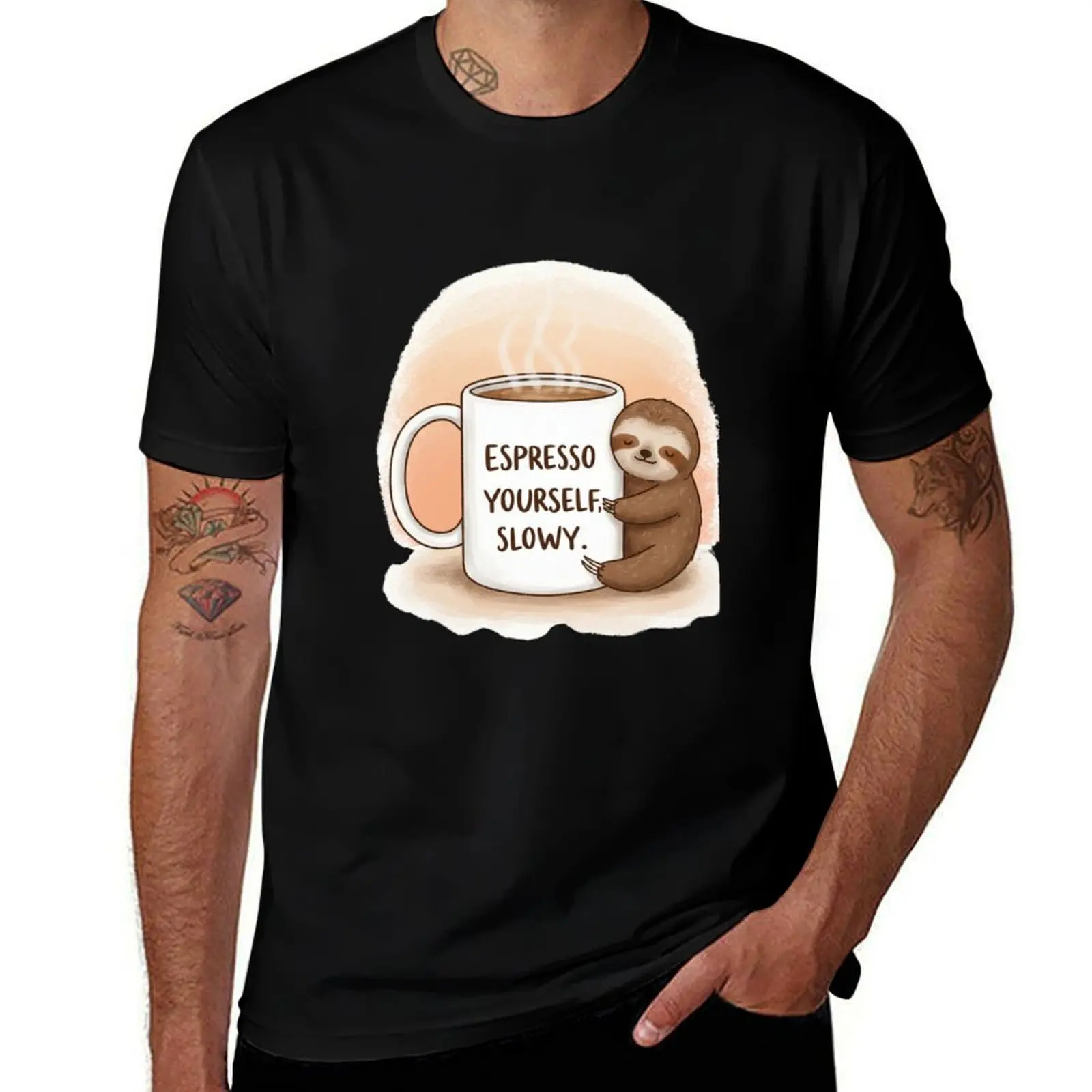 

Cute Animal Cartoon Coffee T-Shirt designer shirts tees cotton graphic tees plain black t shirts men