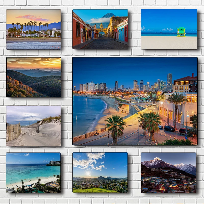 Europa viaje Tel Aviv St. Louis Miami playa naturaleza paisaje cartel río mar cascada paisaje lienzo pintura pared decoración del hogar
