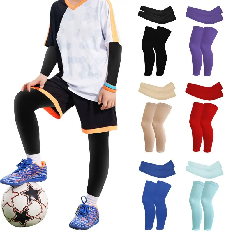 Kids Arm/Leg Sleeves Set UV Sun Protection Sleeves Compression Sleeves Cooling Arm Cover Boys Girls Outdoor Sports Solid