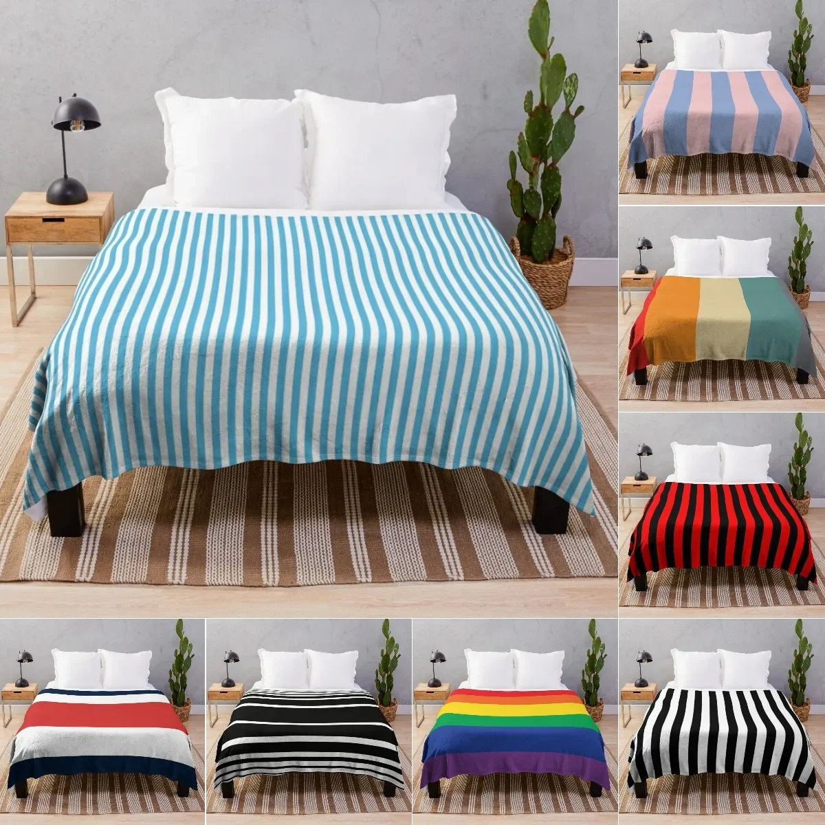 

Flannel Throw Blanket, Super Soft Warm Cozy Blue and White Stripe Blanket for Bedding Decor Sofa Chair Office Bedroom for Mom