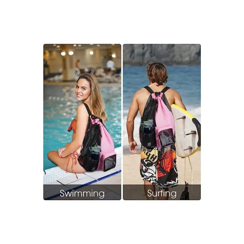 Swimming Bag Mesh Drawstring Backpack with Wet Bag Beach Backpack, Suitable for Swimming, Gym