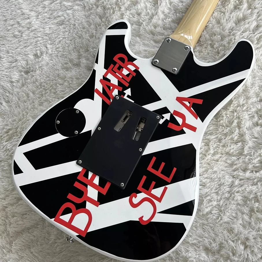 Personalizado ST Blanco y Negro Guitarra Eléctrica H Pastillas Floyd Rose Bridge Chrome Duro Envío Gratis