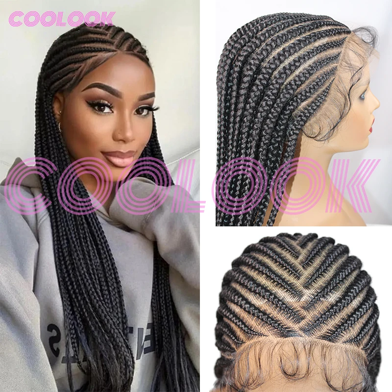 

36 Inches Synthetic Heat Resistant Full Lace Cornrow Braided Wig for Women with Full Lace Knotless Braided Wig for Daily Use