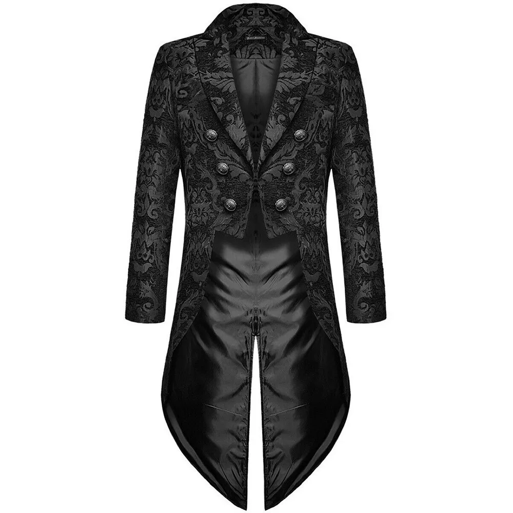 New Gothic Sle Medeival Retro St Punk Tail Coat Medium Length Embroidered T Women's Faion Autumn Polyester