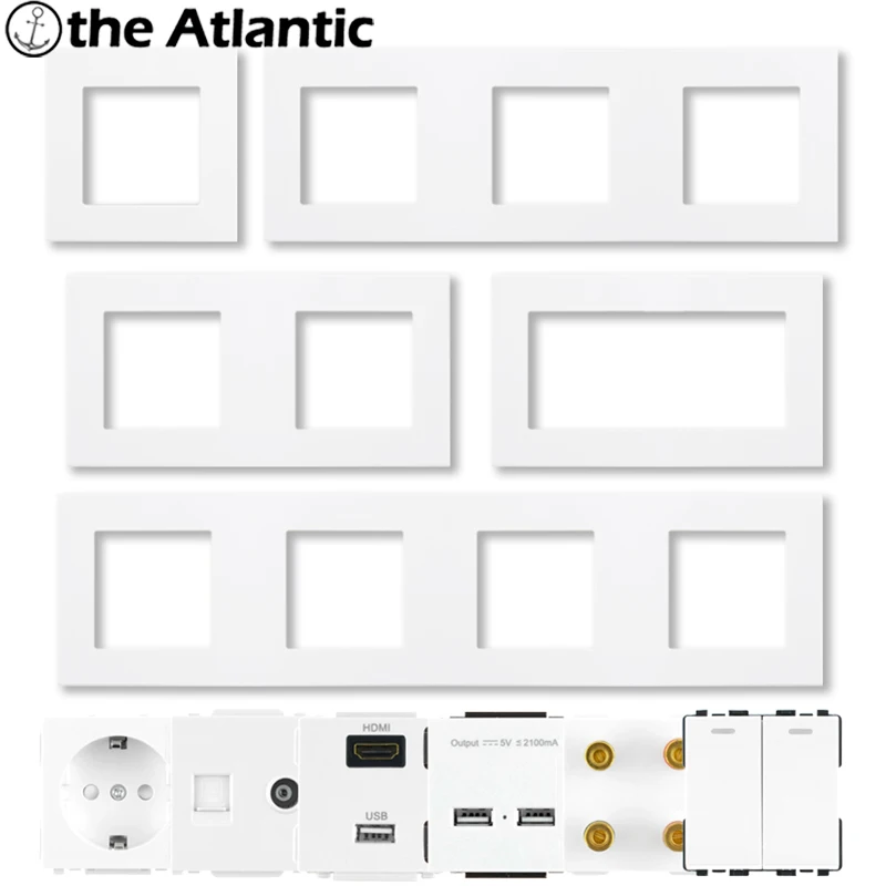 S Series- Wall Outlet Power Socket USB Light Switch Type C RJ45 TV Antenna Audio Module Frame DIY Free Combination White Plastic