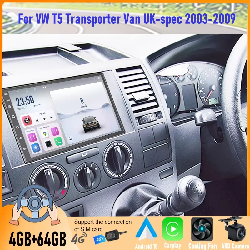 Car Stereo Radio For VW T5 Transporter Van UK-spec 2003-2009 Multimedia Player 7inch Wireless Apple Carplay 2DIN Android 15 GPS