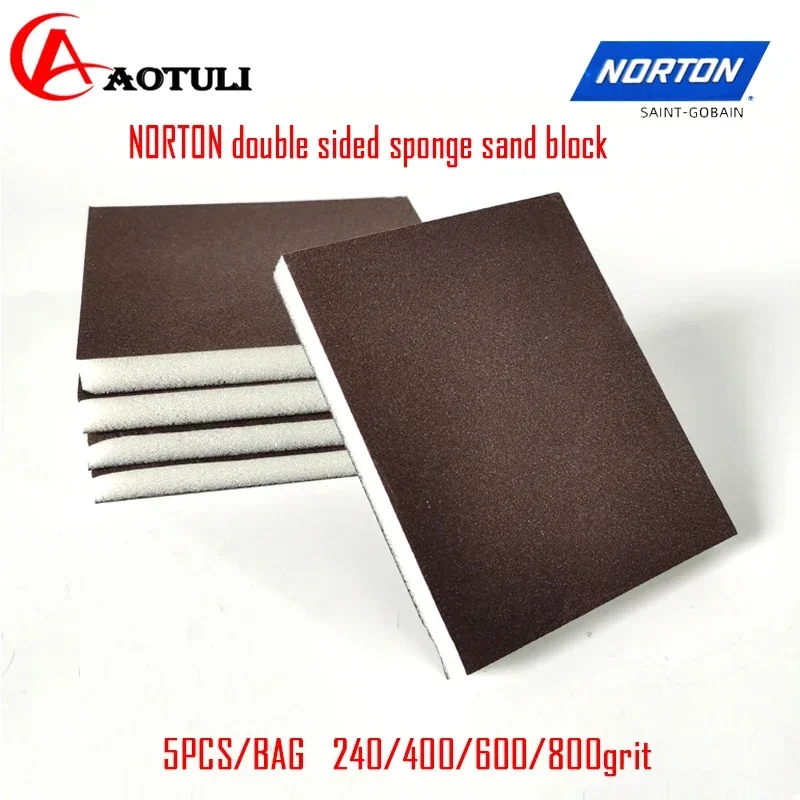 NORTON Double-Sided Sponge Sandpaper 98x120MM Auto Sheet Metal Spray Paint Polishing Square Elastic Sand Block 240-800grit