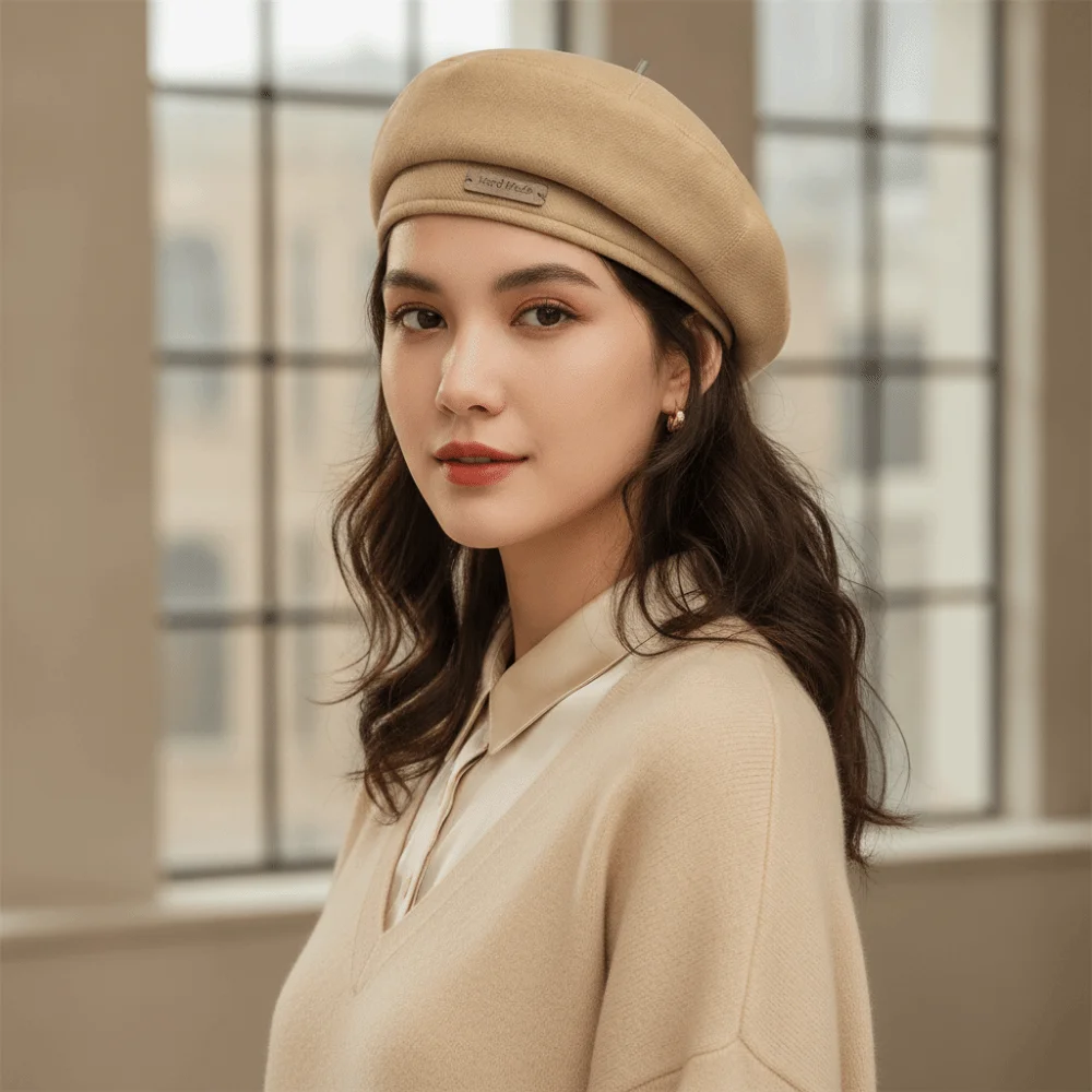 Sunshade Bonnet Warm Woolen Beret Solid Color All Match Painter Cap Thick Elegant Winter Beanie Students