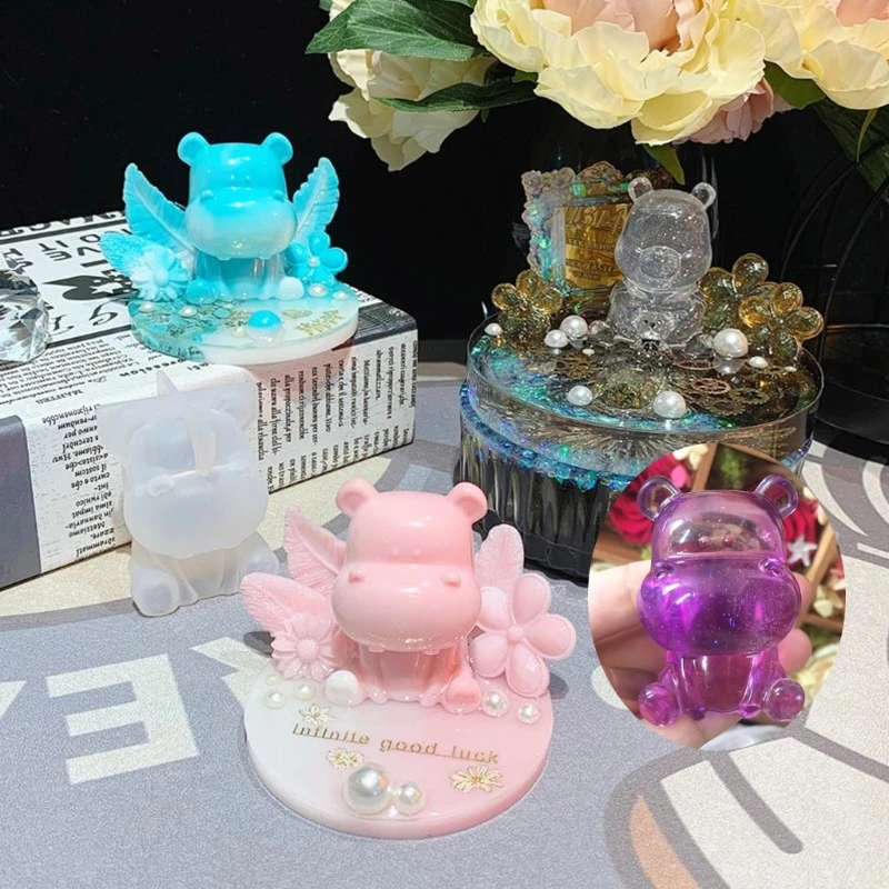 ZB91 Diy Handmade Products Lion Dog Hippo Ornament Silicone Mold Scented Gypsum Ornaments Drop Glue Resin Mold for Decoration